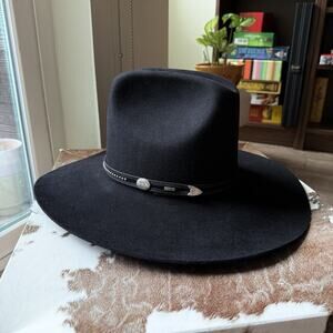 Vintage Resistol Black Cowboy Hat 4x Beaver Eagle Pass 4” Brim Long Oval 6 7/8 L
